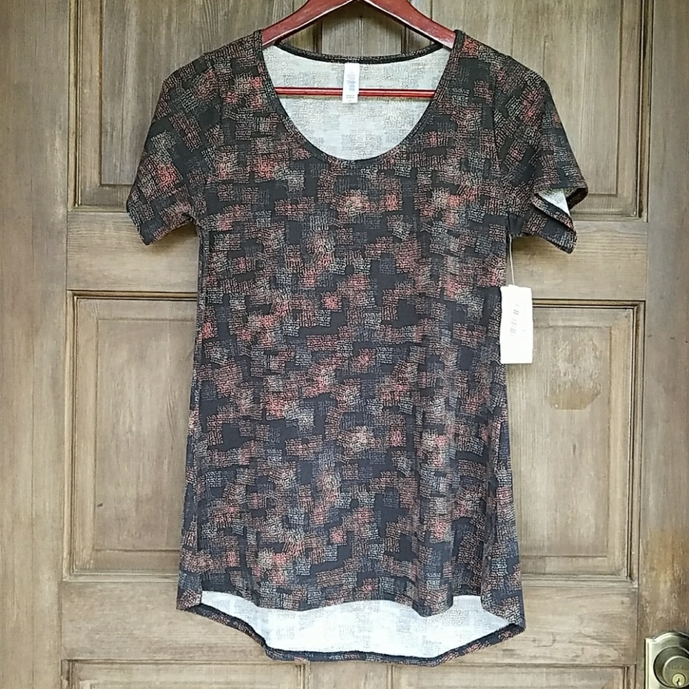 Lularoe Classic T NWT XS Black Gray Orange Squares